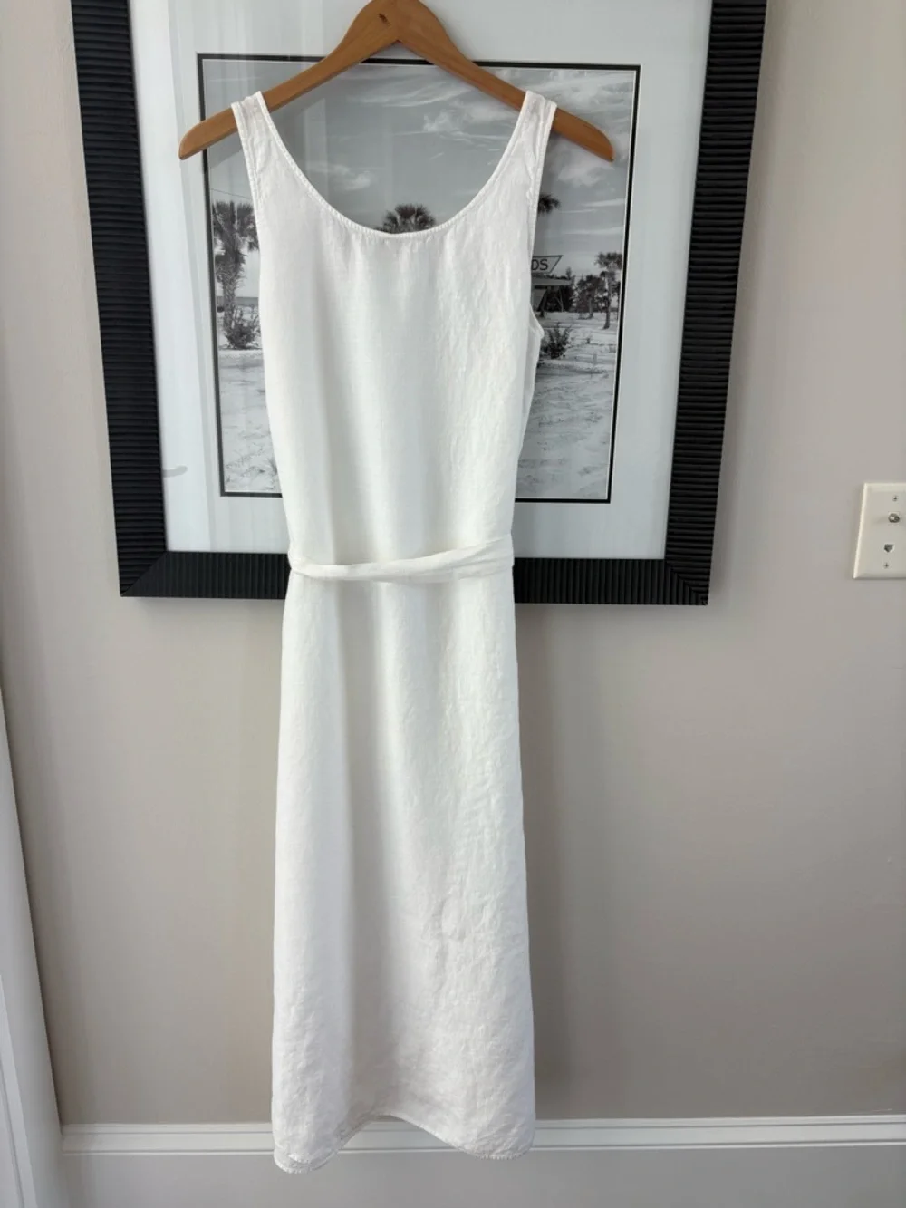 Eileen Fisher White Linen Blend Sleeveless Tie Waist Midi Dress S/P - Picture 5 of 5